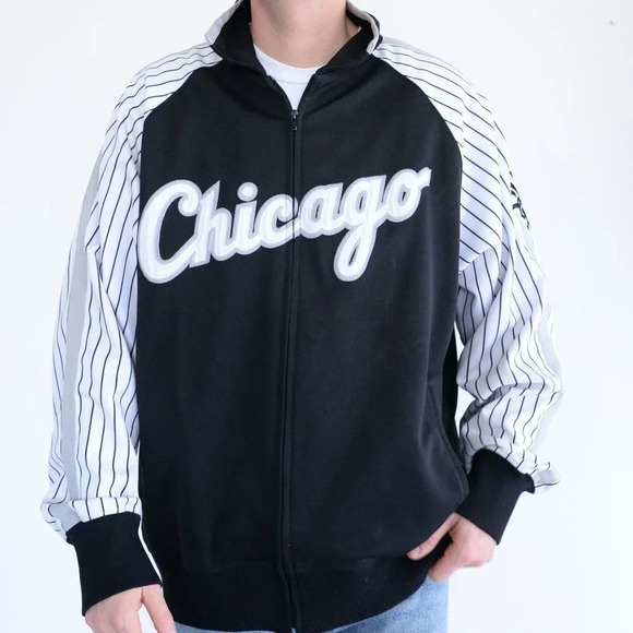 Vintage Stitches Genuine Rare 90's  Chicago White Sox Black & White MLB Zip Up - Picture 2 of 13